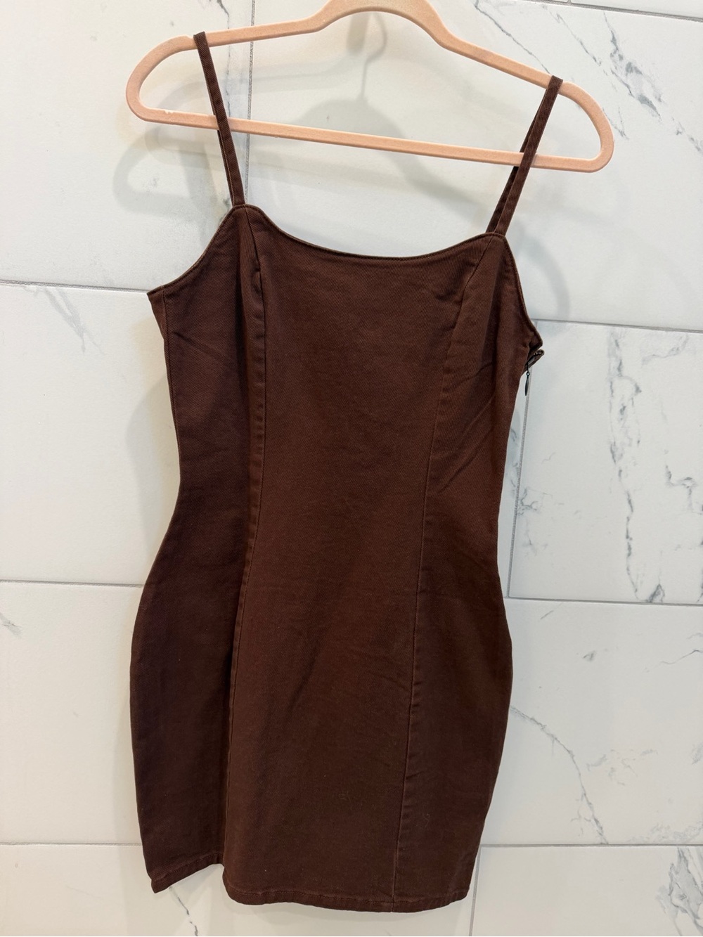 H&M Brown Denim Spaghetti Strap Mini Dress